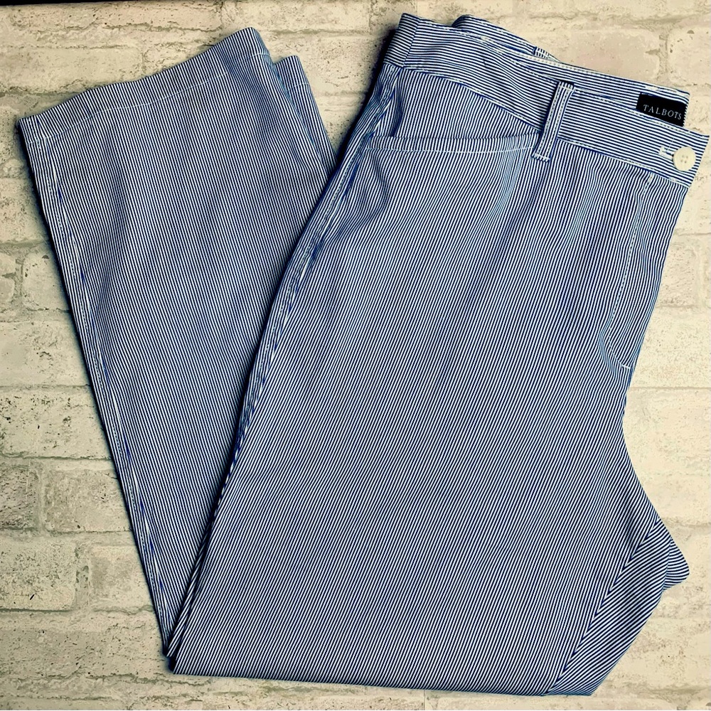 Talbots Stretch Cotton Chino Crop Pants  14 Curvy Blue White Stripes NEW NWOT 😍
